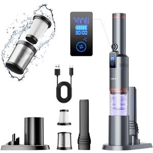 SmartAI LED Aspirabriciole Senza Fili 17000Pa Aspirapolvere Portatile Disponibile per 30 Minuti, con Schermo Intelligente, Base da 1,1 lb, Contenitore per la Polvere da 200 ml e Cavo di TipoC