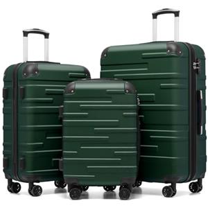 COOLIFE Valigie Valigia Trolley rigido ultraleggero e capiente,Chiusura a combinazione laterale con TSA, 4 ruote per facilitare il trasporto (Verde Scuro, Set da 3 Pezzi)