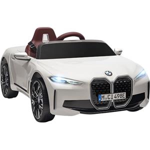 HOMCOM Macchina Elettrica per Bambini 3-6 Anni con Licenza BMW I4 con Telecomando, Clacson e Fari, Macchinina Giocattolo 12V in PP e Metallo, 115x67x45 cm, Bianco Rosso e Azzurro