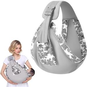 Admygo Fascia Porta Bebe Neonato Facile da Indossare, Marsupio Neonato 0-36 Mesi, Fascia Neonato Senza Nodi, Portatile Fascia Neonato Multifunzionale e portatile, fino a 20kg (Grigio)