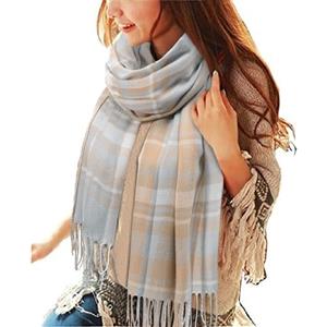 heekpek Sciarpa Donna Invernale Elegante Lunghe Sciarpa Tartan Calda Morbida Colorata Scialle Donna Invernale Cashmere con Frange, Verde Grigio