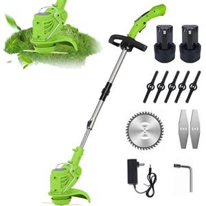 Kouamor Tagliaerba a batteria 21 V con 2 batterie ricaricabili, manico telescopico e 3 tipi di lame, tagliaerba elettrico senza cavo, potente tosaerba elettrico per giardino, prato e cortile (batteria A-2)