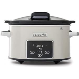 Crock-pot Pentola per Cottura Lenta, Slow Cooker, 3.5 litri, fino a 4 Persone, Coperchio a Cerniera, Timer digitale Countdown, 2 Impostazioni Cottura e Funzione Warm automatica, 200W, Ceramica, Beige