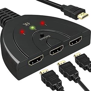 Retoo Splitter HDMI manuale nero con 3 porte, Switch, 3 in 1 Out, HDMI Switcher supporta HD, 4K, 1080P, Fire Stick, MiBox, compatibile con Xbox, PS5, proiettori, monitor, DVD, Blue-Ray