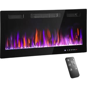 HOMCOM Camino Elettrico da Parete e Incasso 3 in 1 900/1800W con Riscaldamento Ultra Sottile 9.4cm, 12 Colori Fiamma 3D e Cristallo, Caminetto Elettrico con Touchscreen, Telecomando, Timer, Termostato