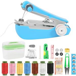 DELAESI Macchina da cucire a mano, mini macchina da cucire portatile a mano, con 46 accessori per cucire, piccola macchina da cucire per vestiti, tessuti cutains (colore casuale)