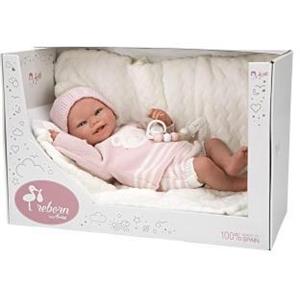 ARIAS - Bambola Reborn Adriana 40 cm con vestiti rosa e bianchi, corpo morbido e arti in vinile, include coperta, ciuccio e pannolino