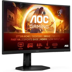 AOC Gaming C27G4ZXU Monitor curvo FHD da 27 pollici, 280 Hz, 0,3 ms, FreeSync Premium, HDR10 1920x1080, 2x HDMI, DisplayPort, USB Hub Regolabile, nero/grigio, 27 pollice FHD Curvo, Fast VA
