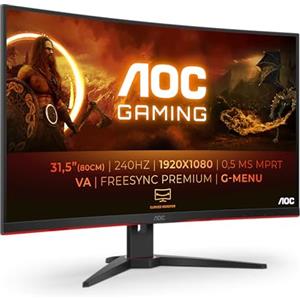 AOC Gaming C32G2ZE - Monitor curvo FHD da 32", 240 Hz, 1 ms, FreeSync Premium (1920 x 1080, HDMI, DisplayPort), colore: Nero/Rosso