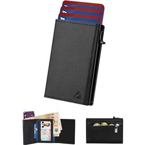 dwnkove Porta Carte di Credito Uomo, Portafoglio Uomo Slim Piccolo con Chiusura Magnetica & Finestra ID & Blocco RFID, Portacarte in Pelle pop-up per 11 carte, Porta Tessere con Portamonete e Banconote, Nero