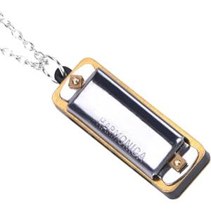 Ejoyous Mini Armonica Necklace, Armonica Necklace Key 4 Fori da 8 Toni Strumento Musicale con Catena Musicale (SILVER)