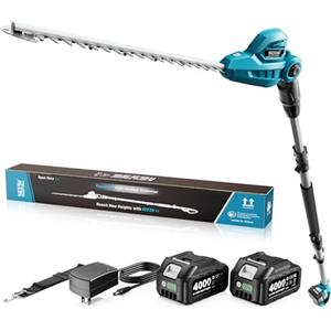 SEESII Tagliasiepi Telescopico a Batteria 2,6 m, Tagliasiepi a Batteria da Giardino con Lama Doppia da 40 cm, 2 * Batterie 4.0Ah, Testa Girevole a 135°, Potente per Siepi, Alberi e Arbusti