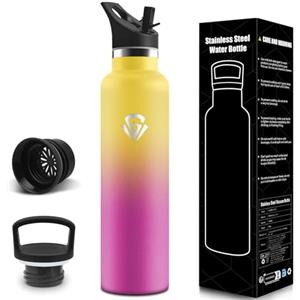 Motswedi Borraccia Termica, 1L Senza BPA, Borracce Termiche, Bottiglia Acqua Con Cannuccia e 2 Coperchi, Borraccia Acciaio Inox, 18/8 Acciaio Inossidabile, Borracce per Palestra, Ufficio - Giallo&rosa