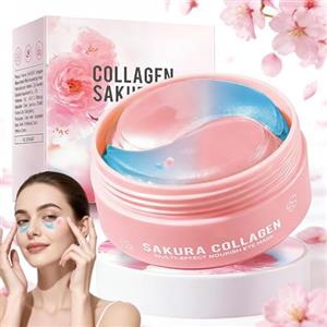 Probuk 60 Pezzi Patch Occhi con fiori di ciliegio e Collagene, Maschere Idratanti Anti-Occhiaie e Anti-Borse, Riduce Rughe e Linee Sottili, Cura Contorno Occhi per Uomo e Donna