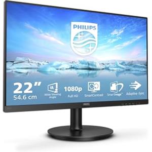 Philips 221V8 Gaming Monitor Adaptive Sync 75 Hz, Va, Full Hd, 4Ms, Hdmi, Vga, Attacco Vesa, Nero, 22"