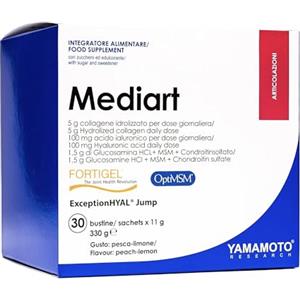 YAMAMOTO RESEARCH Mediart 30 Bustine, Integratore Alimentare con Collagene Idrolizzato, MSM e Acido Ialuronico, Sostiene Articolazioni e Cartilagini, Gusto Pesca e Limone
