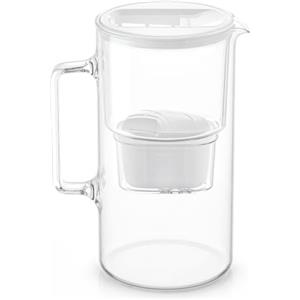 Wessper Caraffa Filtrante in Vetro 3L con 1 Cartuccia | Ricambio per Dafi Unimax Aquaphor A5 BRITA Maxtra+ PHILIPS AWP212/10 | Elimina Cloro, Impurità e Metalli Pesanti | Bianco