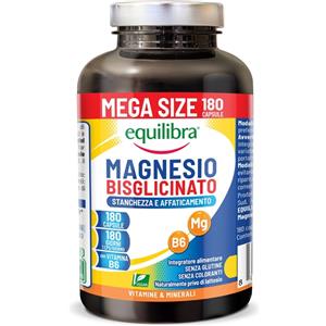Equilibra Magnesio Bisglicinato 250mg con Vitamina B6 - 180 Capsule Vegan per Stanchezza e Funzione Nervosa