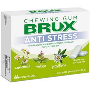 Montefarmaco Brux Antistress Chewing Gum - 18 Gomme con Melissa e Camomilla per Ridurre lo Stress