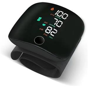 SQUADO Sfigmomanometro da Polso Automatico - Misuratore Pressione con Display LCD, Ricaricabile USB, Cardiofrequenzimetro Integrato, 2 Utenti x 50 Memorie, Custodia Inclusa - Colore Nero