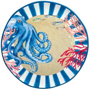 Rose & Tulipani Vassoio Tondo Litorale 42cm in Melamina con Design di Polpo Azzurro