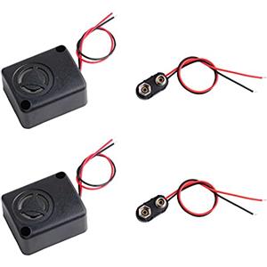 Geekstory 2PCS DC 12V 110dB Buzzer Elettronico Nero Mini Square Allarme Sirena di Assicurazione Cassaforte Antifurto+2PCS 9V Clip Batteria