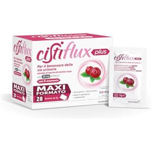 Cistiflux Plus, Integratore a Base di Estratto di Mirtillo Rosso,Cranberry Americano, e D-Mannosio,per Favorire Una Corretta Funzionalità delle Vie Urinarie, 28 Bustine, Gusto Frutti di Bosco