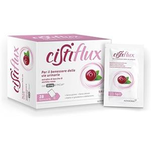 Cistiflux, Integratore a Base di Estratto di Mirtillo Rosso,Cranberry Americano, e D-Mannosio,per Favorire Una Corretta Funzionalità delle Vie Urinarie, 28 Bustine, Gusto Frutti di Bosco