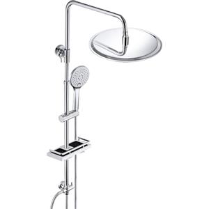 JOHO Colonna Doccia in Acciaio INOX 304 con Mensola Colonna Doccia idromassaggio Doccia Soffione Colonna Regolabile in Altezza senza Miscelatore Set Doccia a Getto Pioggia (D25cm Tondo)