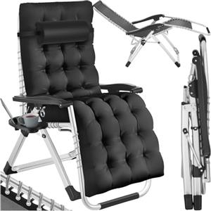 TecTake® Sdraio da Giardino, Sdraio Lettino Prendisole Richiudibile, Sdraio Mare con Cuscino Poggiatesta, Tessuto Traspirante, Schienale con Regolazione Continua, Ripiano Portaoggetti - Nero