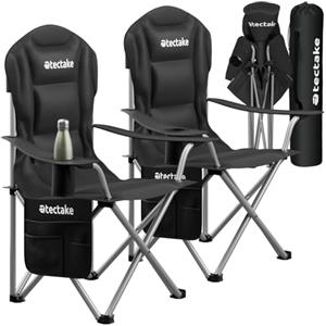 tectake® Set da 2 Sedie da Campeggio Pieghevoli Imbottite, Portabicchieri, Tessuto Oxford 600D, Struttura in Acciaio, Tasca Laterale, Sedia da Giardino, Poltrona da Esterno e Balcone, fino a 120 kg