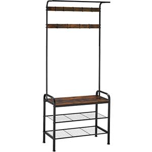 tectake® Appendiabiti da Terra, Mobile Ingresso, Attaccapanni con Panca da Ingresso, Porta Abiti, Armadio Salvaspazio, Ganci Rimovibili - 73,5 x 36 x 184 cm - Legno Industriale Scuro