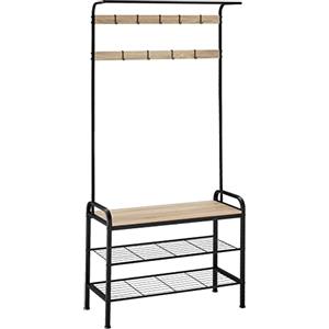 tectake® Appendiabiti da Terra, Mobile Ingresso, Attaccapanni con Panca da Ingresso, Porta Abiti, Armadio Salvaspazio, Ganci Rimovibili - 85,5 x 36 x 184 cm - Legno Industriale Chiaro, Rovere Sonoma