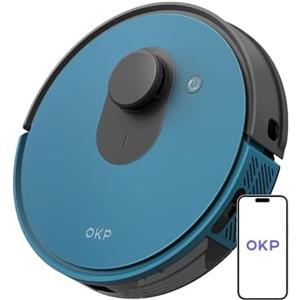 OKP L1 Robot Aspirapolvere con Mappatura, Navigazione LiDAR, 3800Pa, 200 Minuti, WiFi/APP/Alexa, Ricarica Automatica,Zone Vietate, Pianificazione Intelligente, Adatto per Tappeti/Pavimenti Duri, Blu