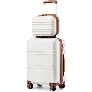 KONO Set di 2 Valigia Bagaglio a Mano 55cm con 4 Ruote Rotanti con Lucchetto TSA e Rigida Borsa da Toilette (Bianco Crema)
