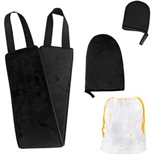 SIKAMARU Applicatore autoabbronzante in 3 pezzi con custodia 1 pezzo, guanti autoabbronzanti, applicatore lozione schiena, guanti abbronzanti in velluto, guanti abbronzanti esfolianti uomini, donne, viso