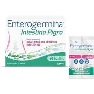 Enterogermina Intestino Pigro, Fermenti Lattici, Probiotici, Prebiotici, FOS, Integratore Regolarità Intestinale, con Psillio, Ibisco, Ippocastano, Opuntia, 20 Bustine Gusto Frutti di Bosco