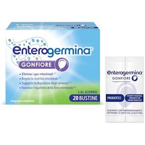 Enterogermina Gonfiore, Fermenti Lattici Probiotici, Prebiotici per Adulti - Integratori con Enzimi Digestivi ed Estratti Vegetali contro Pancia Gonfia e Gonfiore Addominale (20 Bustine Gusto Pesca)