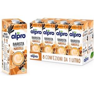 ALPRO BARISTA, Bevanda alla MANDORLA, Alternativa Vegetale al Latte, Naturalmente Senza Lattosio, Ideale con il Caffè - 8 confezioni x 1 Litro