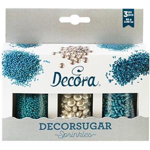 Decora, 2082109, Decormix Set, Confezione con 3 Sprinkles, In Zucchero e cioccolato, Colori Argento e Blu metallizzato