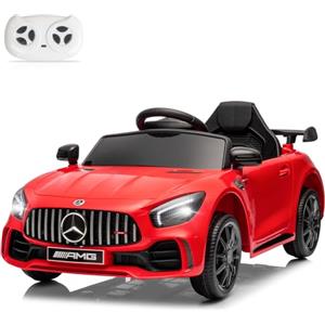 LALAHO Mcchina Elettrica Per Bambini Mercedes AMG GTR 12V con Doppi Motori, 3-5km/h Auto Elettrica per Bambini 3-5 Anni, Sospensioni, MP3, Telecomando (Rosso)