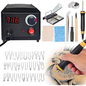 Nexalite Macchina per pirografia, set di bruciatore a legna da 60 W con 2 perni, 30 tipi di fili riscaldanti, 6 punte di bellezza, temperatura regolabile 200-750 ℃, per legno, pelle, materiali artificiali