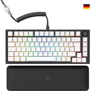 Glorious Gaming GMMK PRO 75% - Tastiera da gaming mecc.a modulare, TKL, struttura da 1,5 kg, personalizzabile, cavo a spirale, poggiapolsi, tasti in PBT bianchi, RGB, layout QWERTZ tedesco - Nero