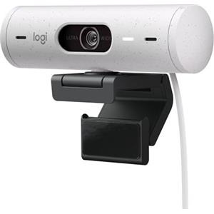 Logitech Brio 500 Webcam Full HD Correzione Luce, Show Mode, Microfono Riduzione del Rumore, Copertura Privacy, Streaming, Funziona con Microsoft Teams, Google Meet, Zoom, Cavo USB-C - Bianco