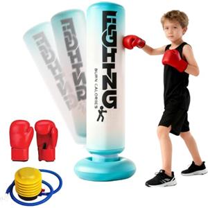 SUNOYA Sacco da boxe da 180 cm, autoportante, sacco da boxe gonfiabile, con guantoni da boxe, pompa UNE con azione rimbalzante, base non cade per karate Gym