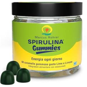MARCUS ROHRER SPIRULINA delle Hawaii, Azione di Sostegno e Ricostituente, Proteine, Vitamine e Minerali, Superfood, Vegan. 60 caramelle gommose, gusto lime e limone.