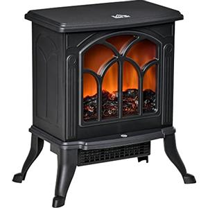 HOMCOM Camino Elettrico da Terra Effetto Fiamma, 750/1500 W Caminetto Decorativo Riscaldamento PTC con Area di Copertura 15-20 m², Protezione dal Surriscaldamento, Nero