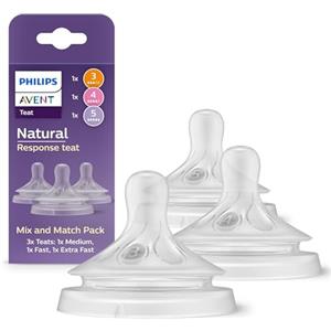 AVENT Philips Avent Natural Response Mix & Match Teat Pack, 3 tettarelle Natural Response con diverse velocità di flusso: medio (f 3), veloce (f 4) e ultraveloce (f 5), confezione da 3, SCY960/03