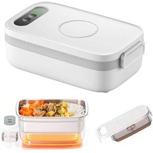 Ysislybin Scaldavivande Elettrico Portatile, 1L Scatola da Pranzo Riscaldata a Batteria per Adulti Portatile in Acciaio Lunch Box Portavivande Termico con Display Temperatura per Auto Camion Uffici