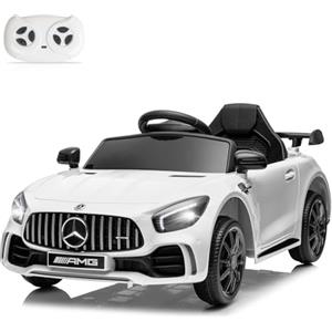 LALAHO Mcchina Elettrica Per Bambini Mercedes AMG GTR 12V con Doppi Motori, 3-5km/h Auto Elettrica per Bambini 3-5 Anni, Sospensioni, MP3, Telecomando (Bianco)
